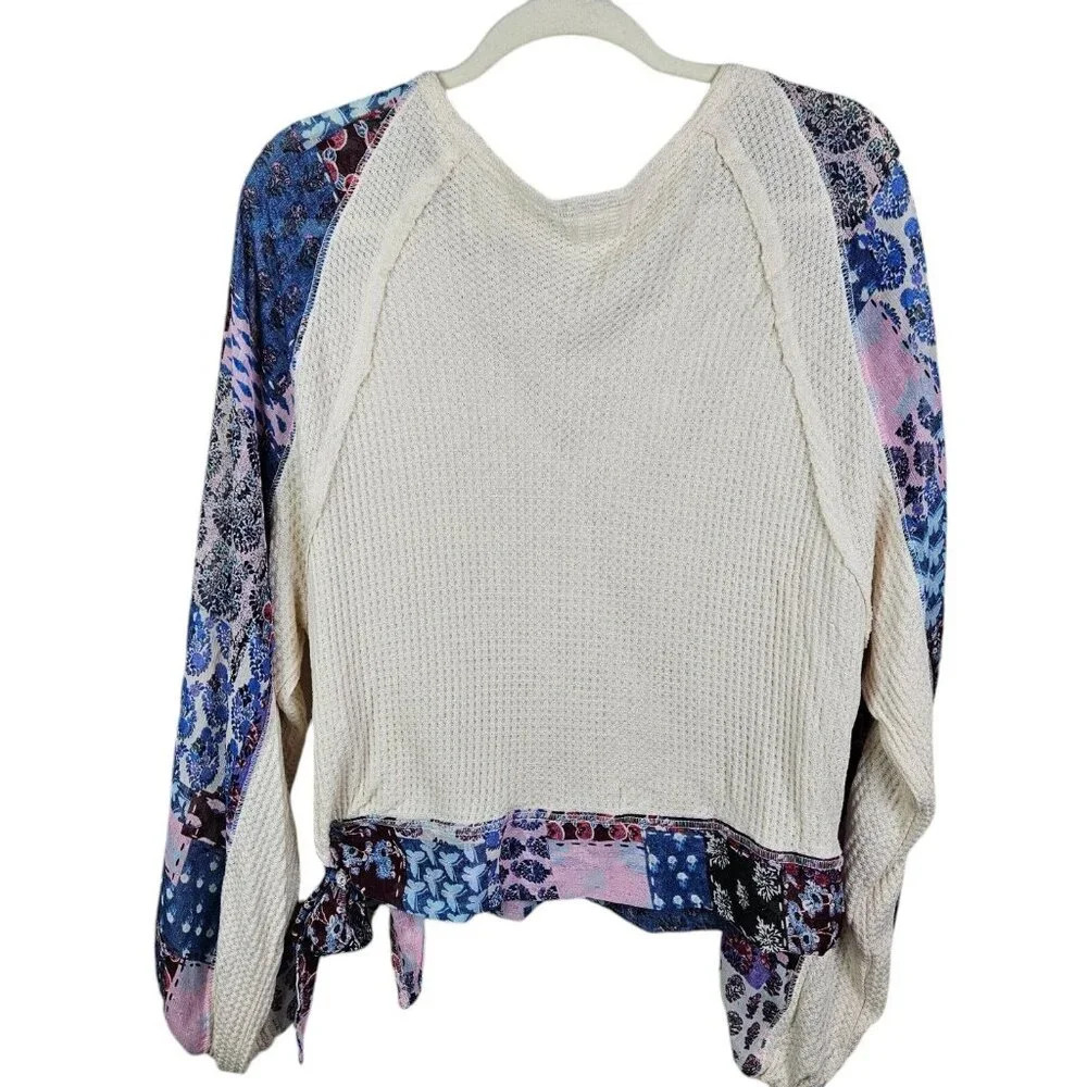 By‎ Together Wrap Look Waffle Knit Pullover Blouse Contrast Sleeves Size Large - Picture 4 of 12